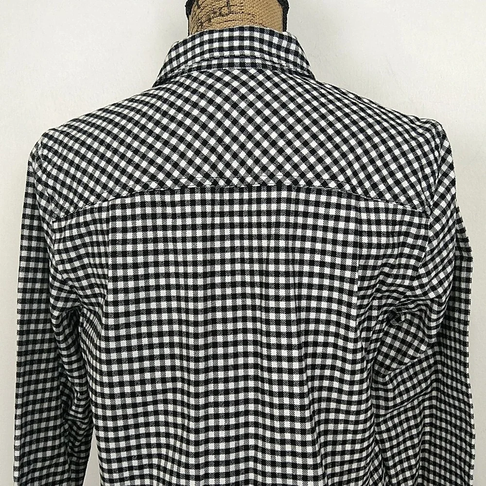 J.Crew Mercantile Popover Top Women XS Black White Gingham Zip Plaid Shirt